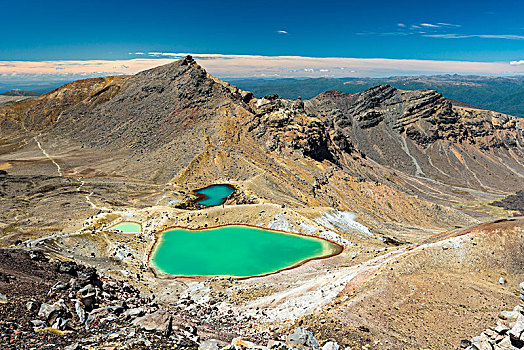 翠绿色,湖,火山口,火山地貌,汤加里罗,高山,东加里罗国家公园,北岛,新西兰,大洋洲