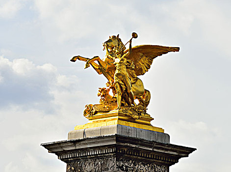 铜像,柱子,桥,亚历山大三世,巴黎,法国,欧洲