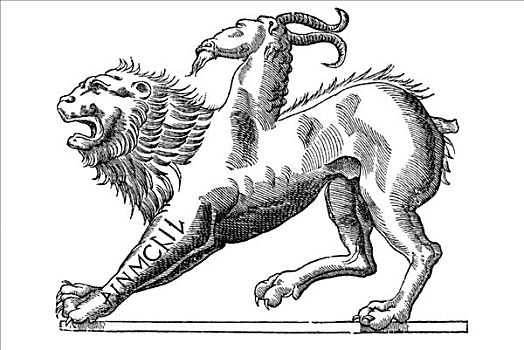 木刻,象征,怪兽,杂交品种,狮子,尾部,头部,拱形,背影,城镇,阿雷佐,意大利,1642年,文艺复兴