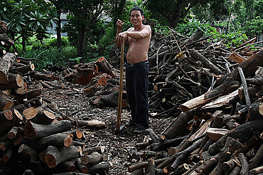 一个,男人,手势,切,木头,广州,中国,十月,2009年