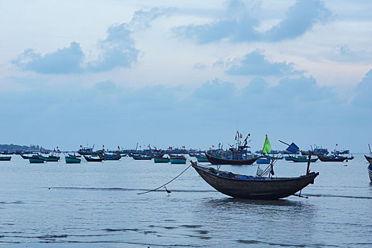 越南,沙滩上,渔船,海鲜,市场