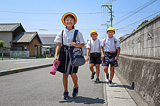 小学,女孩,走,途中