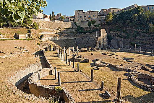 挖掘,古老,罗马,圆形剧场,沃尔泰拉,托斯卡纳,意大利,欧洲