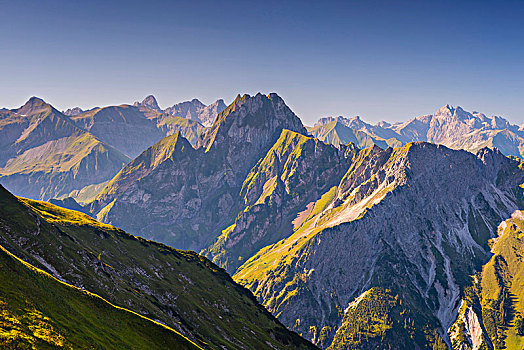 全景,山,小路,后面,阿尔卑斯山,巴伐利亚,德国,欧洲