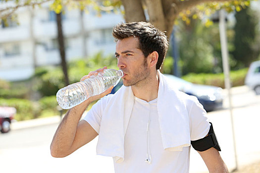 运动,男人,饮用水,练习