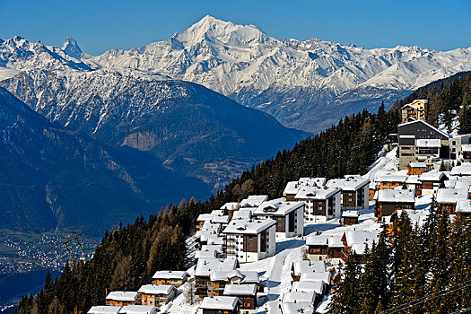 贝特默阿尔卑,粗厚,毯子,雪,后面,冬天,瓦莱,阿尔卑斯山,瑞士,欧洲