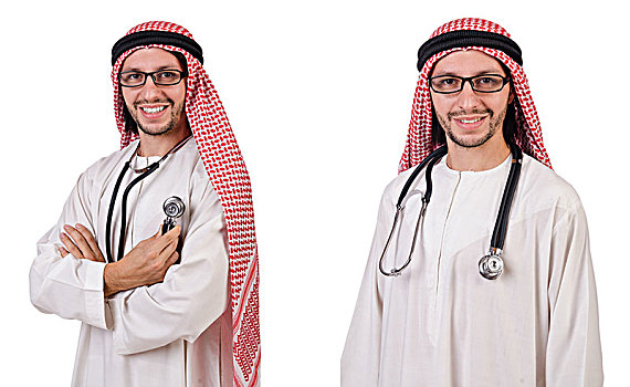 阿拉伯,博士,听诊器,白色背景