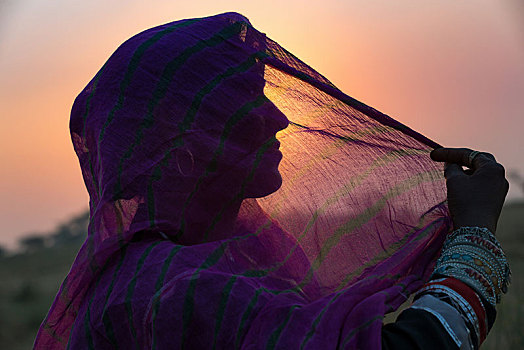 印度女人,彩色,头巾,饰品,头像,普什卡,拉贾斯坦邦,印度,亚洲