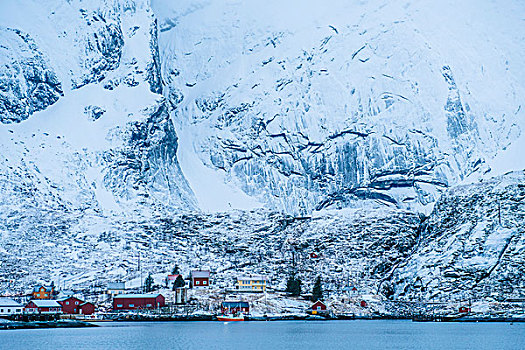 积雪,山,脸,瑞恩,罗弗敦群岛,挪威