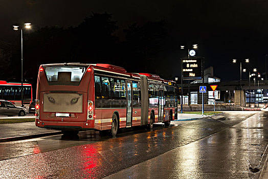 巴士,街上,夜晚