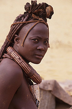 纳米比亚,纳米布沙漠,区域,辛巴族妇女,肖像