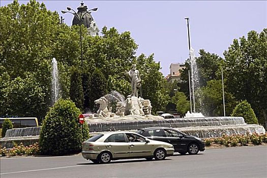 道路,正面,喷泉,马德里,西班牙