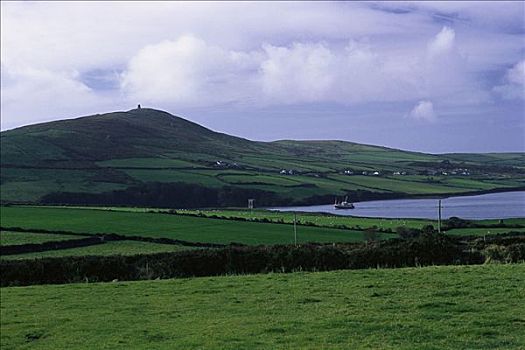 俯视,风景,水,丁格尔半岛,爱尔兰