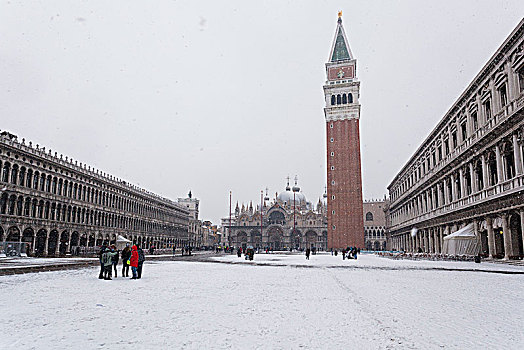 广场,下雪,威尼斯,威尼托,意大利