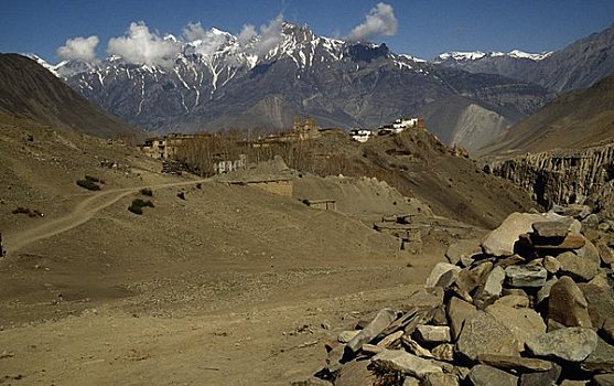 堆积,石头,乡村,山脉,背景,尼泊尔