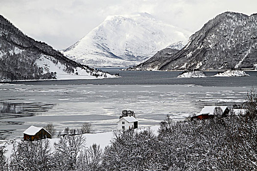 冬季风景,雪,山峦,峡湾,冰,特罗姆斯,区域,挪威,欧洲