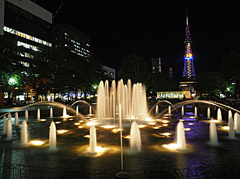喷泉,大通公园,北海道,日本