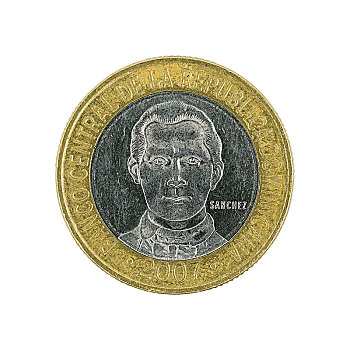 五个,多米尼加,比索,硬币,2007年