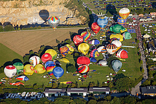 航拍,20世纪,热,空气,气球,节日,向上,天空,沃尔斯坦,藻厄兰,北莱茵威斯特伐利亚,德国,欧洲