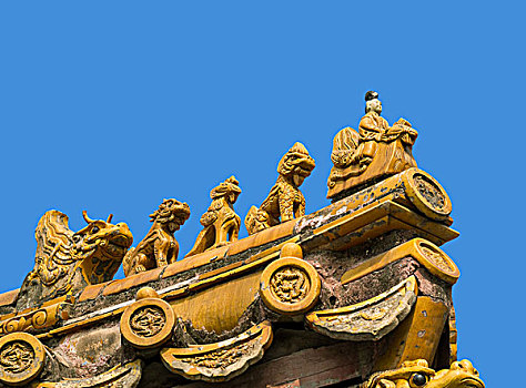 故宫古建筑屋檐之上的琉璃瑞兽,仙人指路