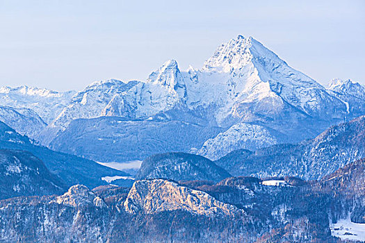 瓦茨曼山,冬天,贝希特斯加登阿尔卑斯山