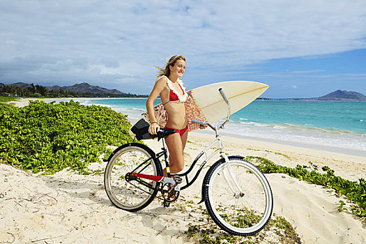 夏威夷,瓦胡岛,女青年,自行车