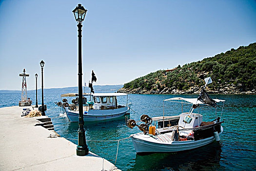 希腊,海其迪奇,传统,木质,渔船,停泊,小,港口