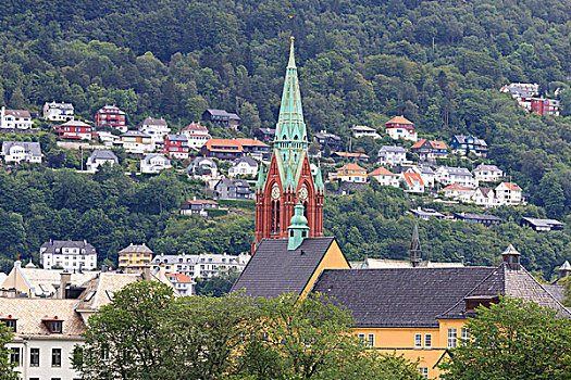 城市,教堂,卑尔根,挪威
