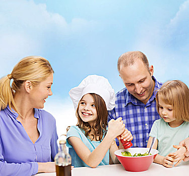 家庭,孩子,人,概念,幸福之家,两个,儿童,制作,餐饭,在家
