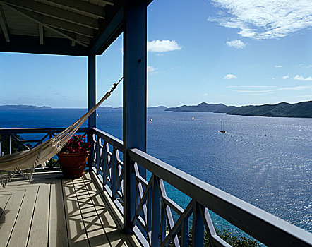 吊床,阳台,远眺,热带海岛
