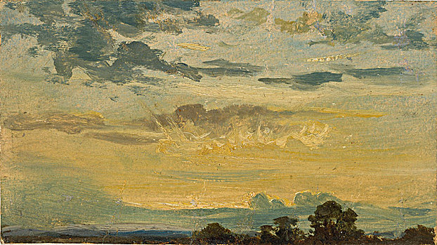 夏天,日落,早,19世纪,艺术家