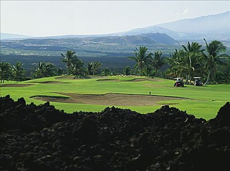 夏威夷,瓦克拉,胜地,高尔夫球场,海滩,场地,岩石,火山岩,前景