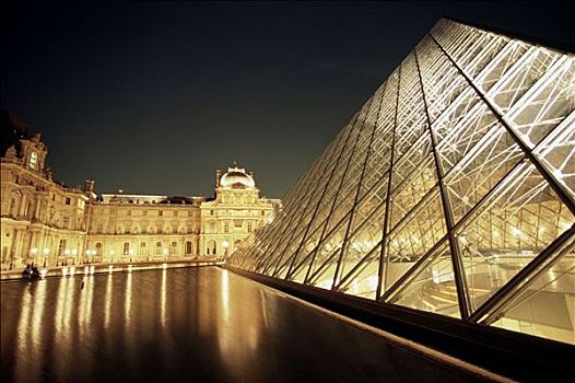 金字塔,卢浮宫,美术馆,夜晚,巴黎,法国