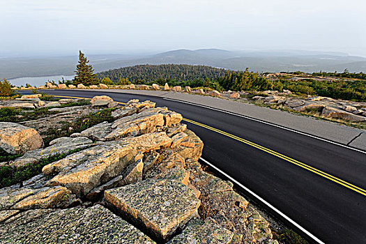 道路,卡迪拉克,山,日出,阿卡迪亚国家公园,缅因