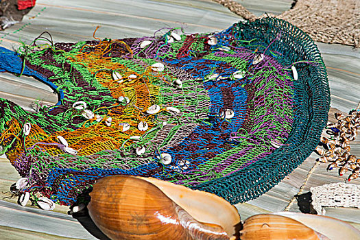 美拉尼西亚,巴布亚新几内亚,彩色,编织物,包,装饰,海贝