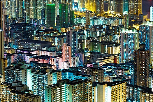 九龙,市区,香港,夜晚
