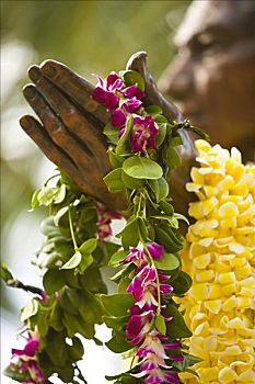 夏威夷,瓦胡岛,怀基基海滩,雕塑,花