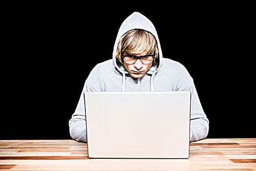 男人,帽子,外套,黑客攻击,笔记本电脑,黑色背景,背景