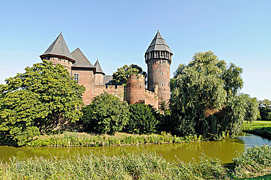 城堡,公园,护城河,瓦斯伯格,博物馆,克莱菲德,北莱茵威斯特伐利亚,德国,欧洲