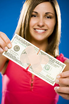 女人,撕破,100,美元,美洲,货币,塑料制品,细条