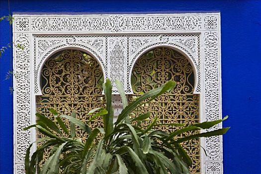 摩洛哥,玛拉喀什,马若雷尔花园,窗户