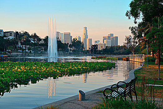 洛杉矶,市区,风景,公园,城市,建筑,喷泉