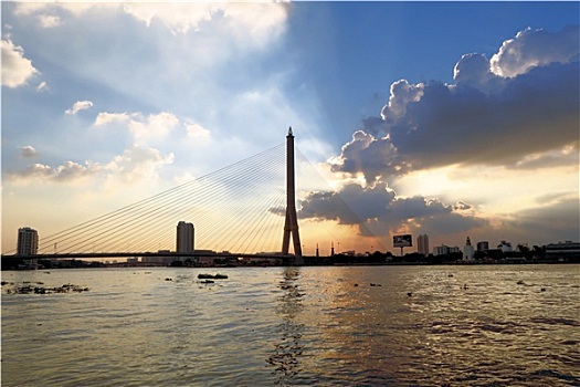 桥,日落,曼谷,泰国