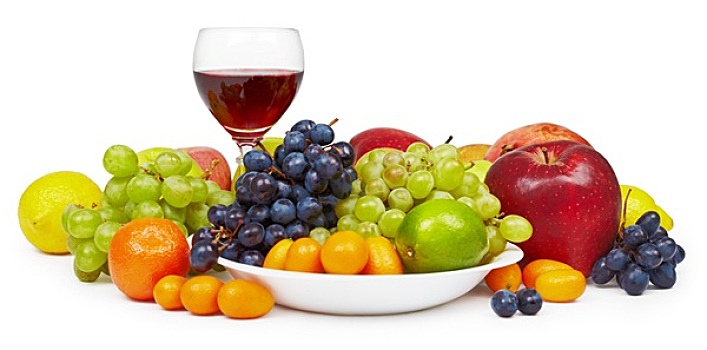 大,静物,水果,葡萄酒杯