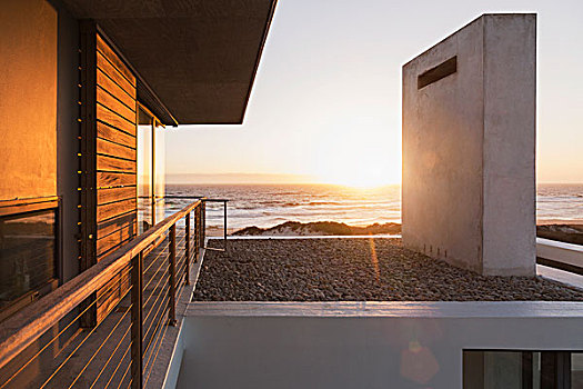 现代住宅,远眺,海洋,日落