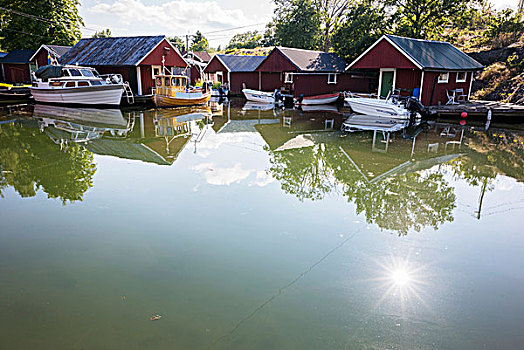 摩托艇,正面,木质,小屋,湖,南方,瑞典