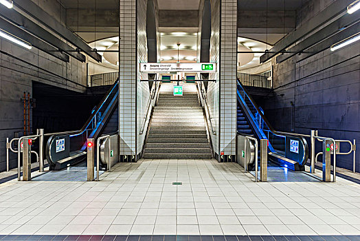 楼梯,扶梯,地铁站,法兰克福,黑森州,德国,欧洲