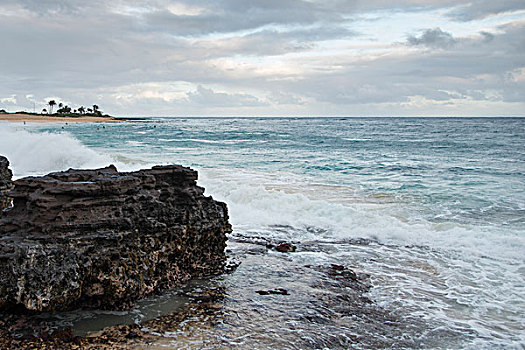 岩石构造,海岸,沙滩,檀香山,瓦胡岛,夏威夷,美国