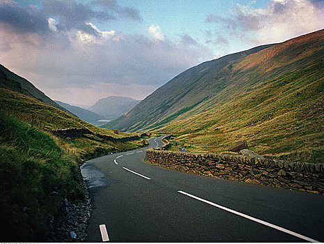 彎曲,山谷,道路,湖區,英格蘭