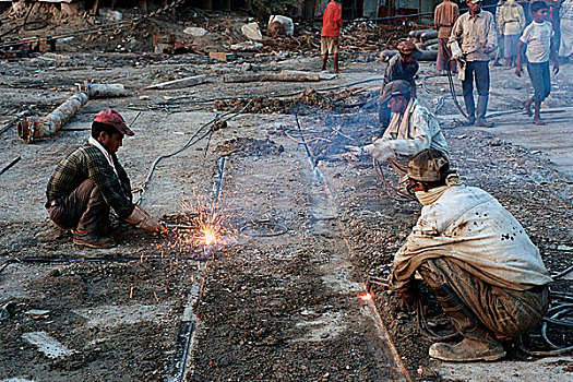 工人,手电筒,钢铁,盘子,防护装备,孟加拉,可靠,产业,五月,2006年